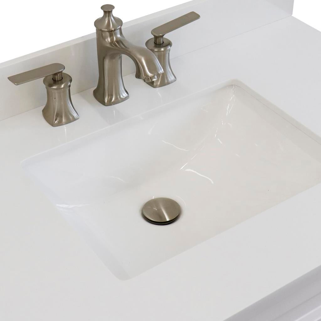 Bellaterra Terni 37" Single Vanity, White, White Quartz Top, Left Door/Center Sink