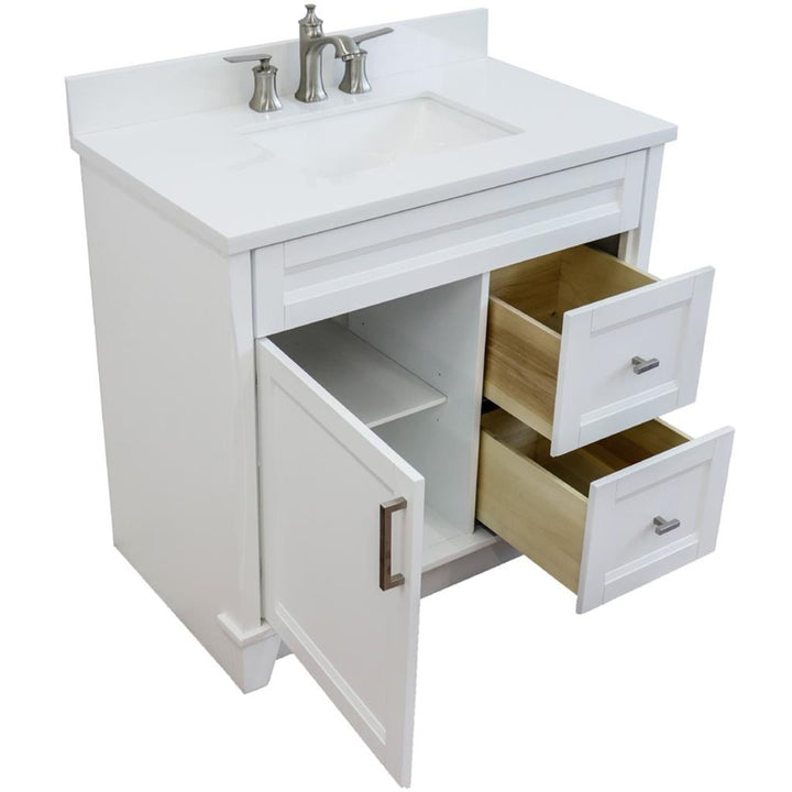 Bellaterra Terni 37" Single Vanity, White, White Quartz Top, Left Door/Center Sink