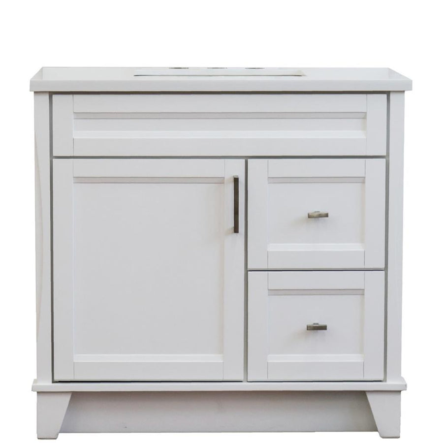 Bellaterra Terni 37" Single Vanity, White, White Quartz Top, Left Door/Center Sink