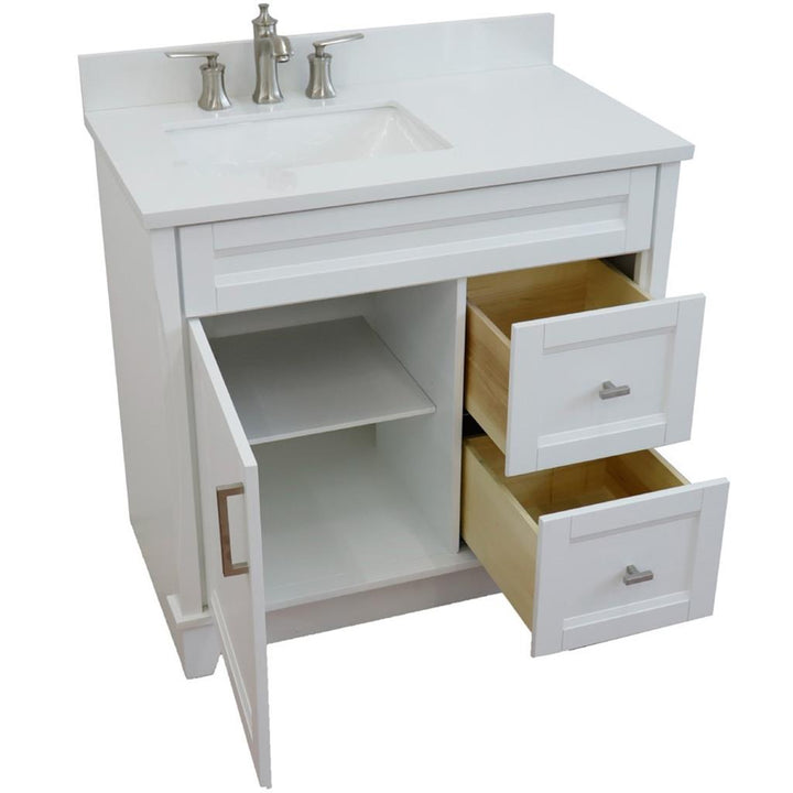 Bellaterra Terni 37" Single Vanity, White, White Quartz Top, Left Door/Left Sink