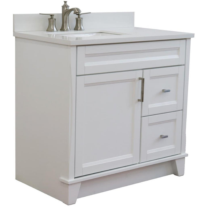 Bellaterra Terni 37" Single Vanity, White, White Quartz Top, Left Door/Left Sink