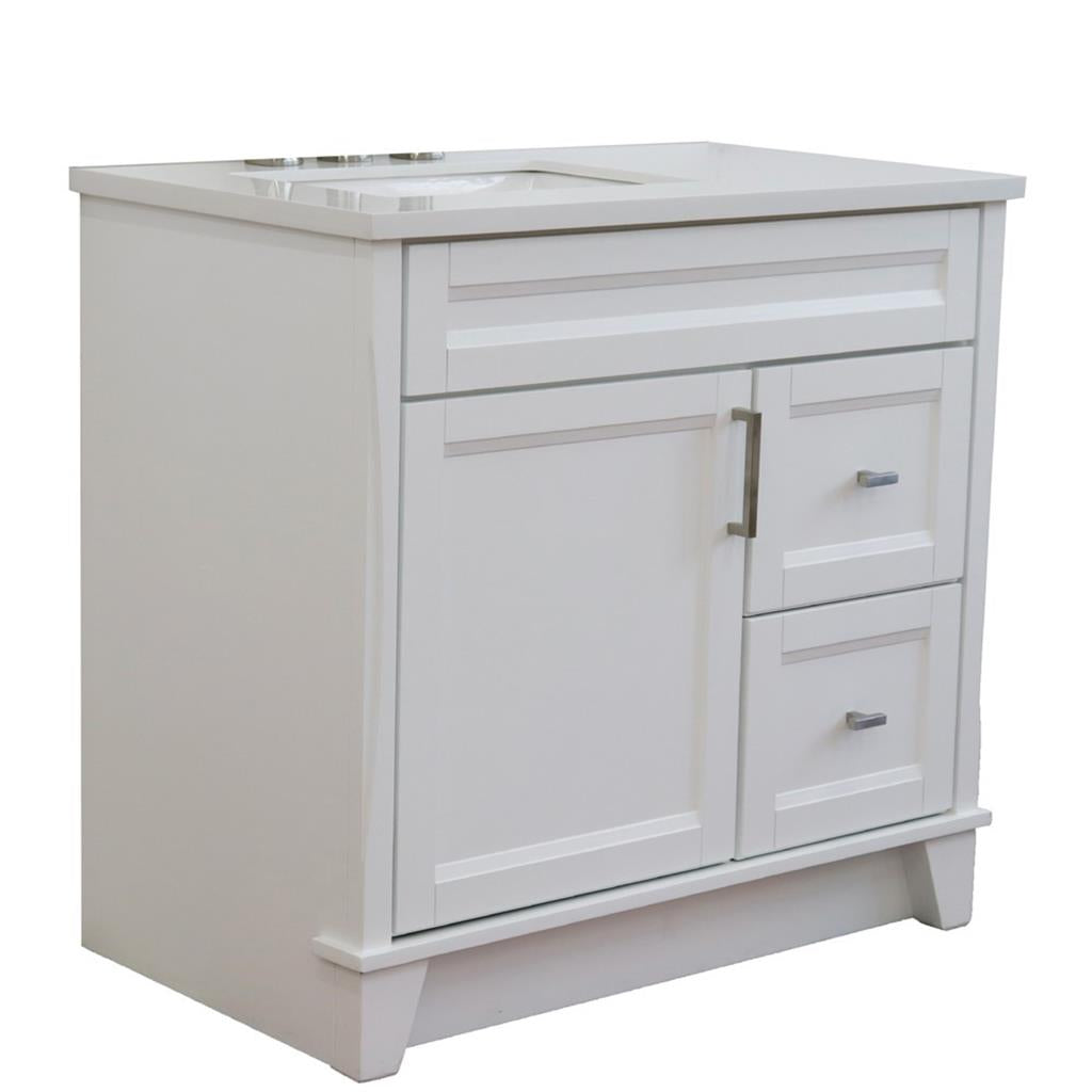 Bellaterra Terni 37" Single Vanity, White, White Quartz Top, Left Door/Left Sink