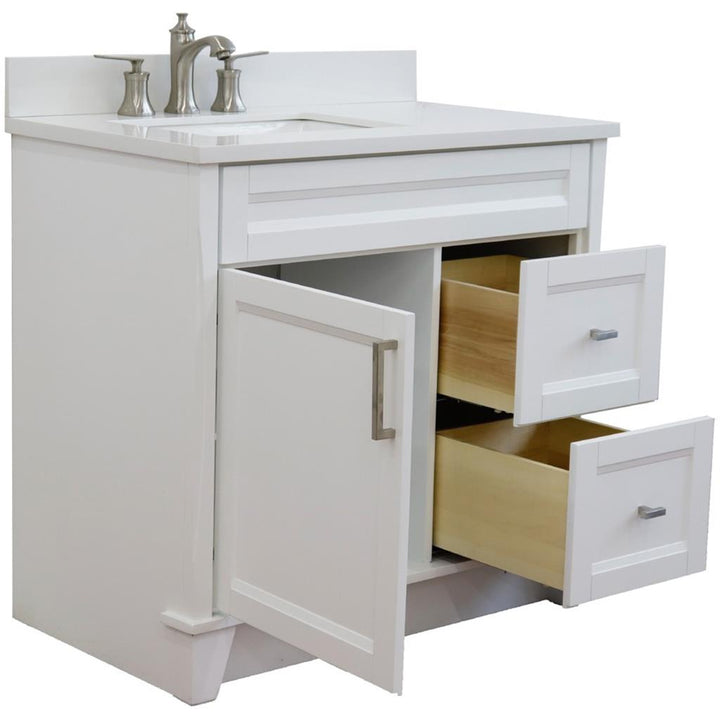 Bellaterra Terni 37" Single Vanity, White, White Quartz Top, Left Door/Left Sink