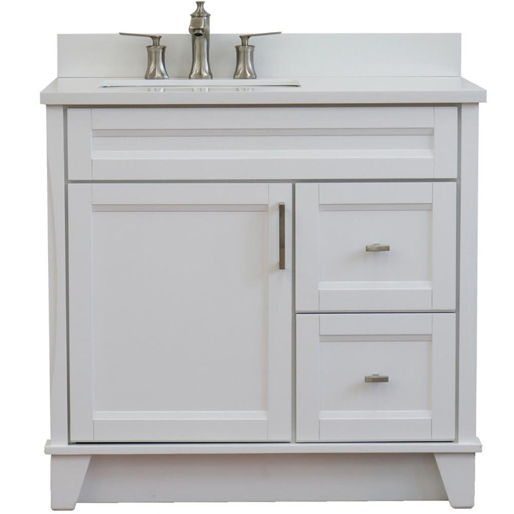 Bellaterra Terni 37" Single Vanity, White, White Quartz Top, Left Door/Left Sink