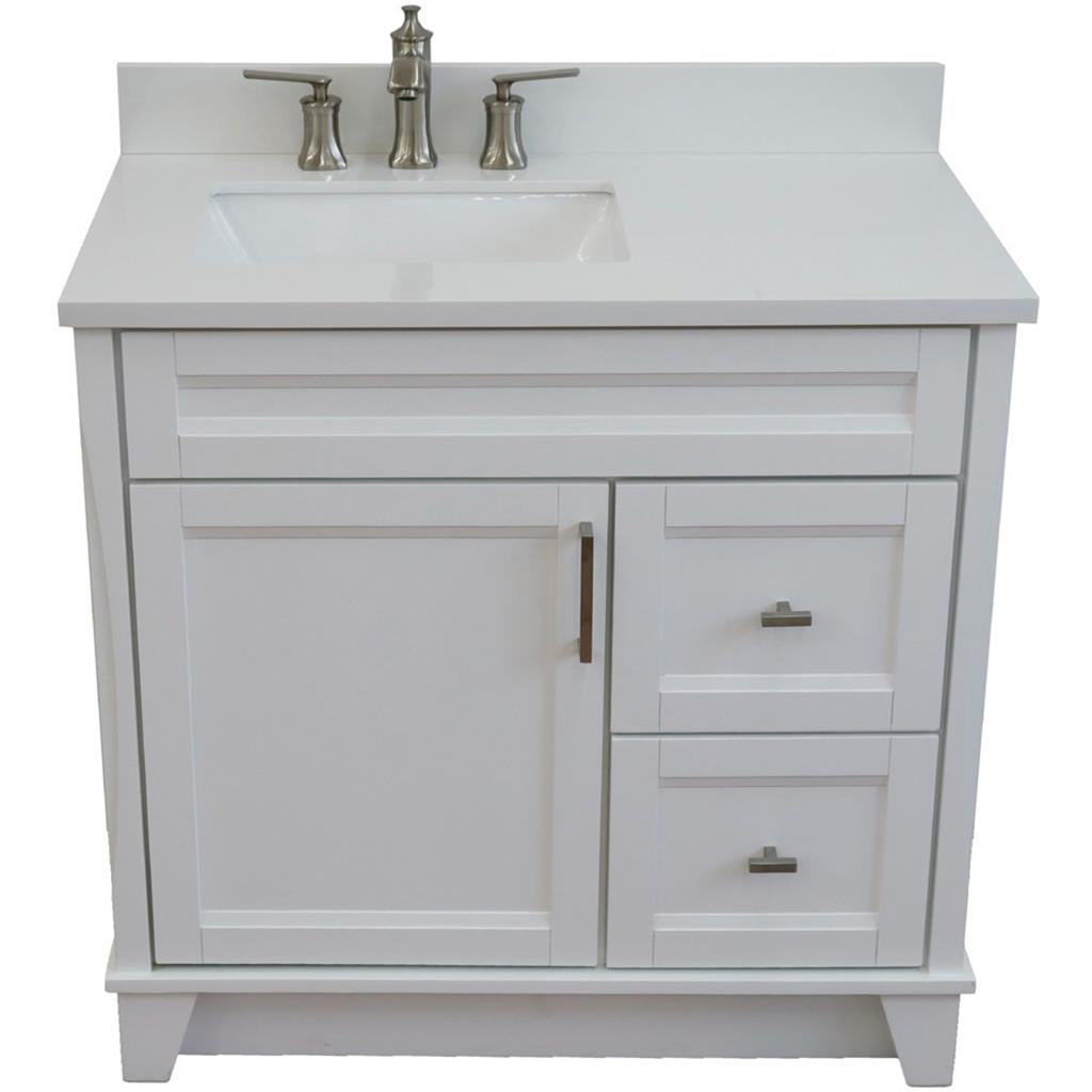 Bellaterra Terni 37" Single Vanity, White, White Quartz Top, Left Door/Left Sink