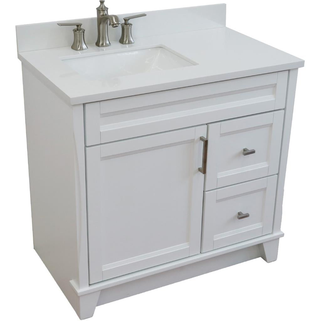 Bellaterra Terni 37" Single Vanity, White, White Quartz Top, Left Door/Left Sink