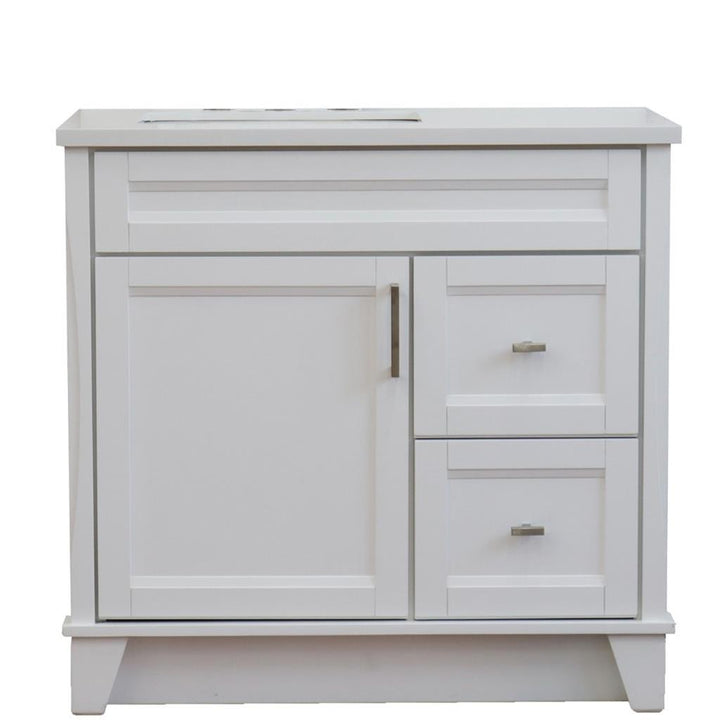 Bellaterra Terni 37" Single Vanity, White, White Quartz Top, Left Door/Left Sink