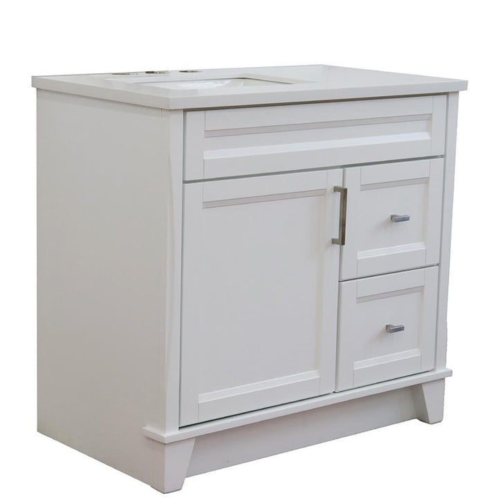 Bellaterra Terni 37" Single Vanity, White, White Quartz Top, Left Door/Left Sink