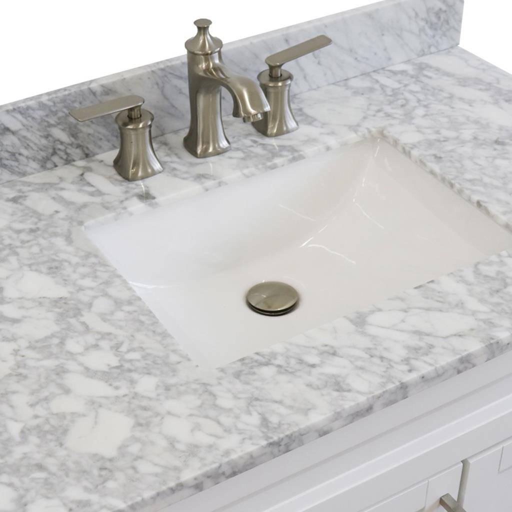 Bellaterra Terni 37" Single Vanity, White, White Carrara Marble Top, Left Door/Center Sink