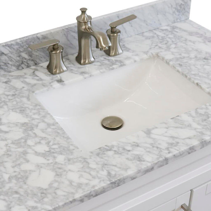 Bellaterra Terni 37" Single Vanity, White, White Carrara Marble Top, Left Door/Center Sink