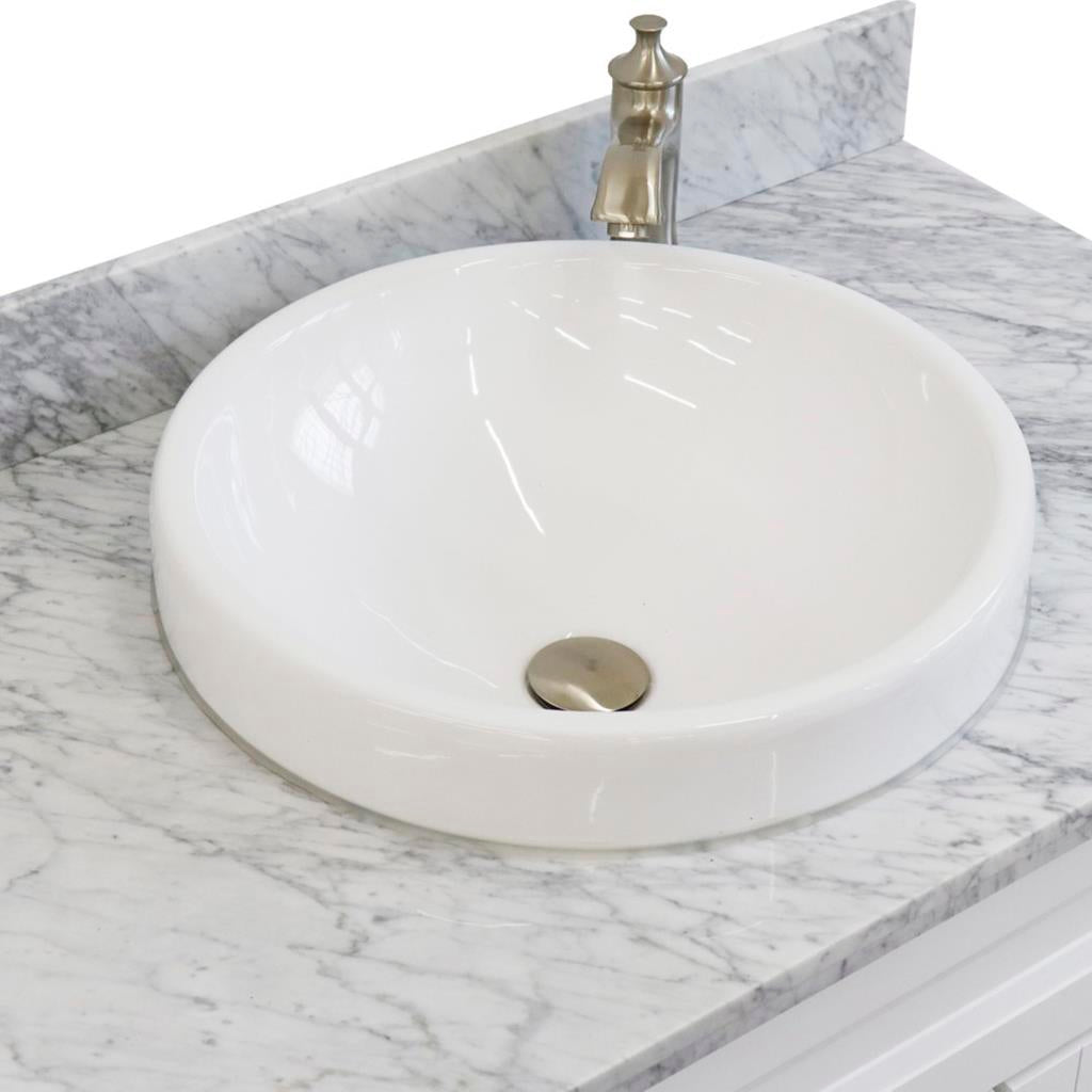 Bellaterra Terni 37" Single Vanity, White, White Carrara Marble Top, Left Door/Round Center Sink