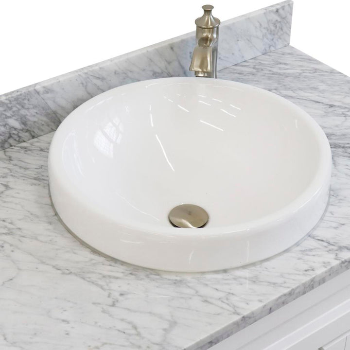 Bellaterra Terni 37" Single Vanity, White, White Carrara Marble Top, Left Door/Round Center Sink