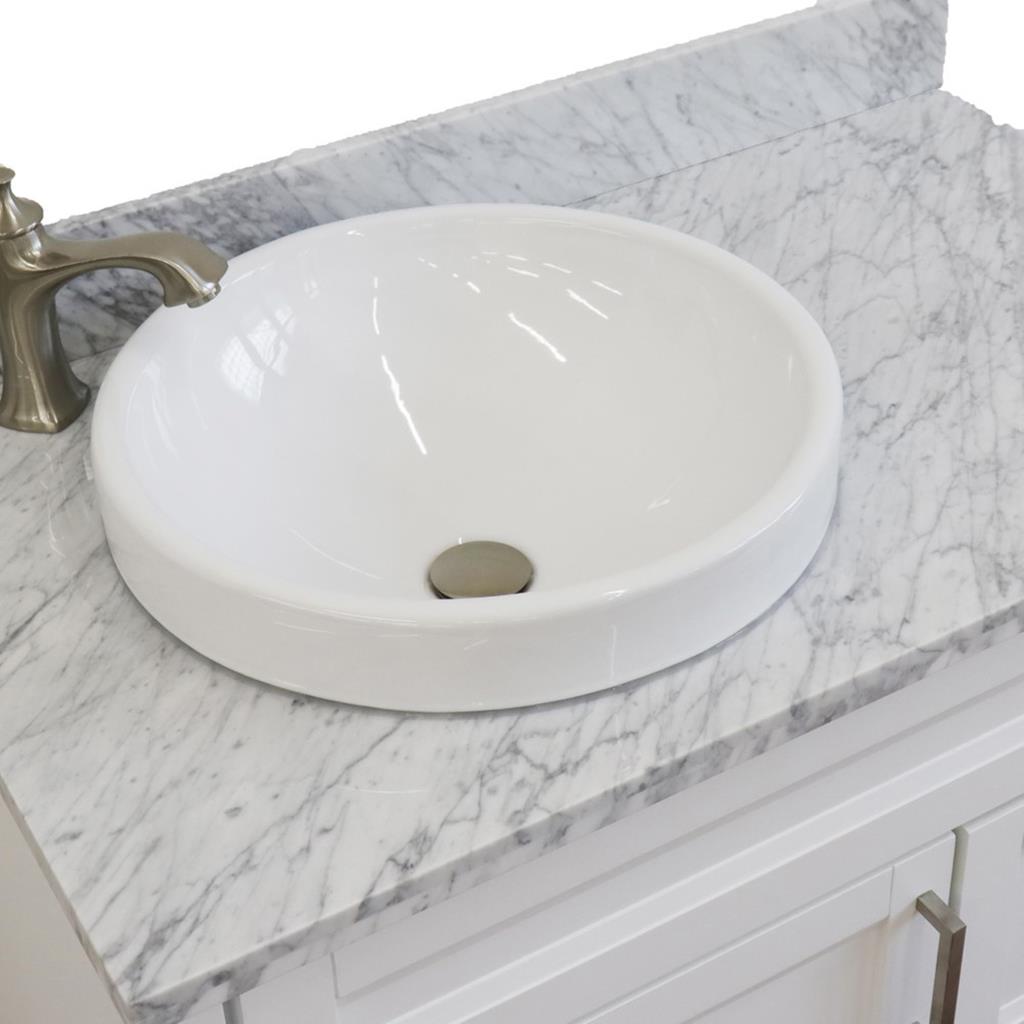 Bellaterra Terni 37" Single Vanity, White, White Carrara Marble Top, Left Door/Round Left Sink