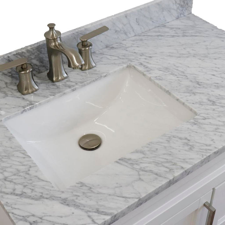 Bellaterra Terni 37" Single Vanity, White, White Carrara Marble Top, Left Door/Left Sink