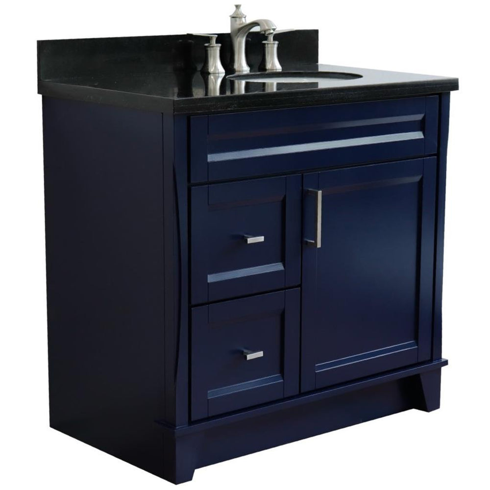 Bellaterra Home Terni 36" Blue Vanity, Door on Right, Oval Sink Black Galaxy Granite#top-options_black-galaxy-granite