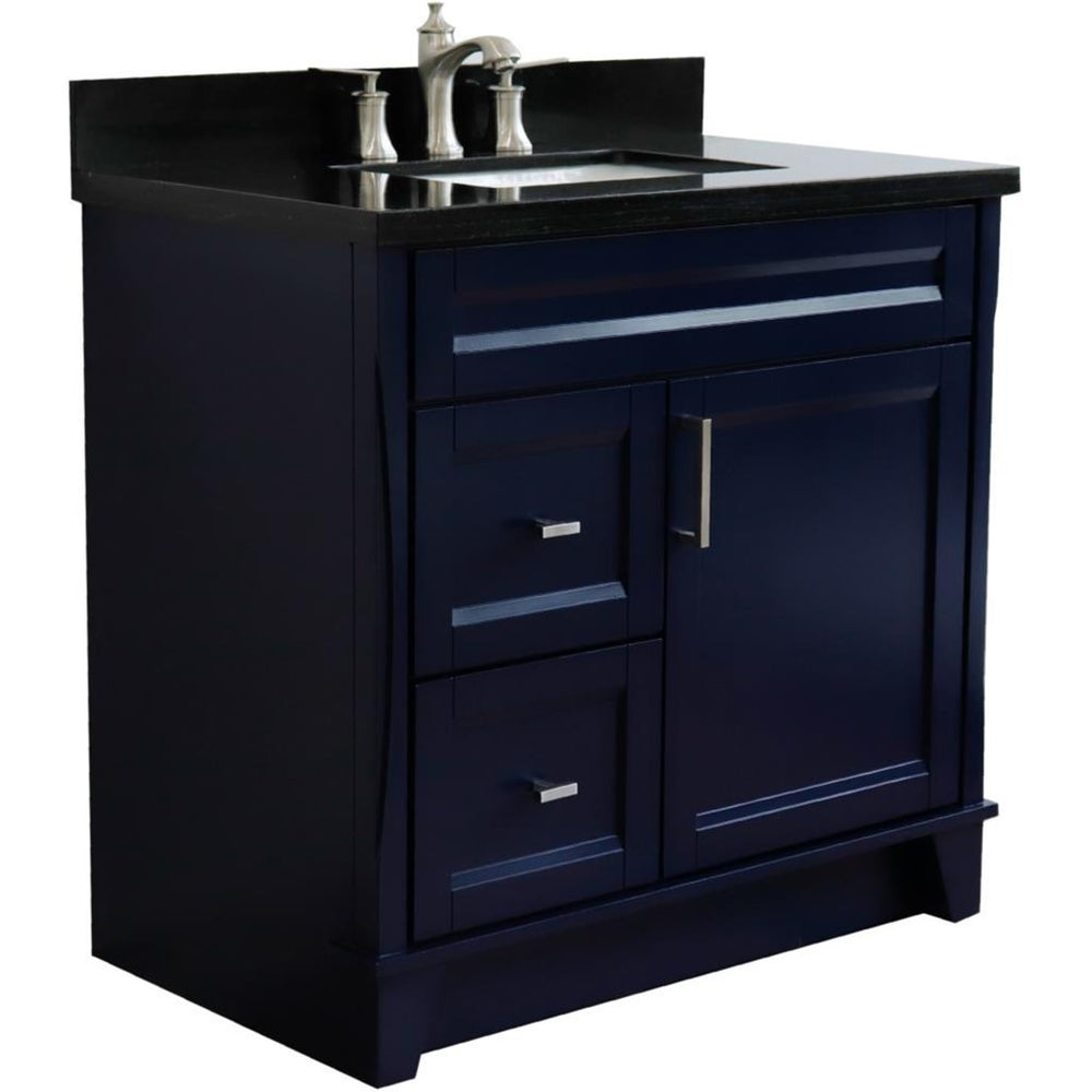 Bellaterra Home Terni 36" Blue Vanity, Door on Right, Rectangle Sink on Center Black Galaxy Granite#top-options_black-galaxy-granite