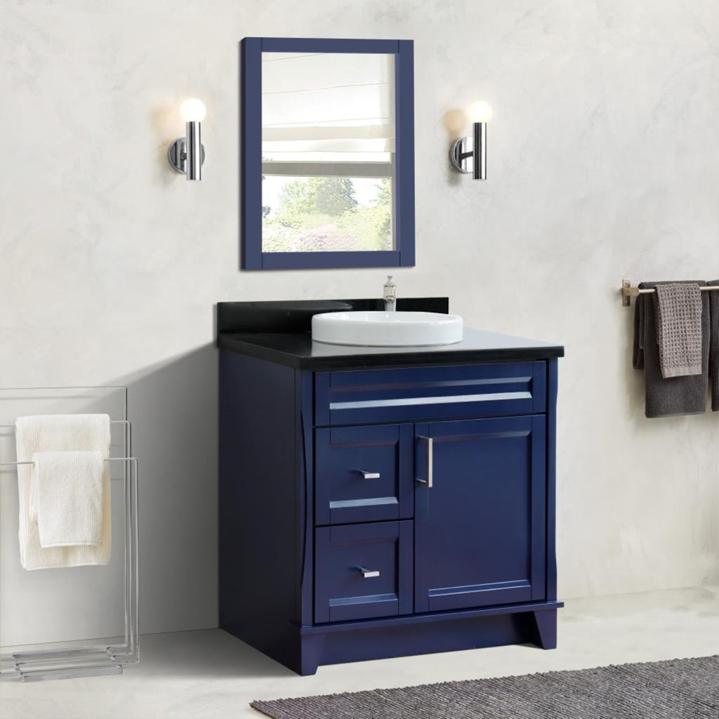 Bellaterra Terni 37" Single Vanity, Blue, Black Galaxy Granite Top/Center Round Sink, Right Drawers