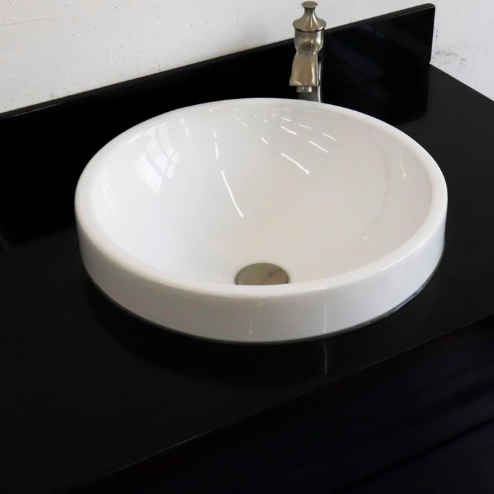 Bellaterra Terni 37" Single Vanity, Blue, Black Galaxy Granite Top/Center Round Sink, Right Drawers