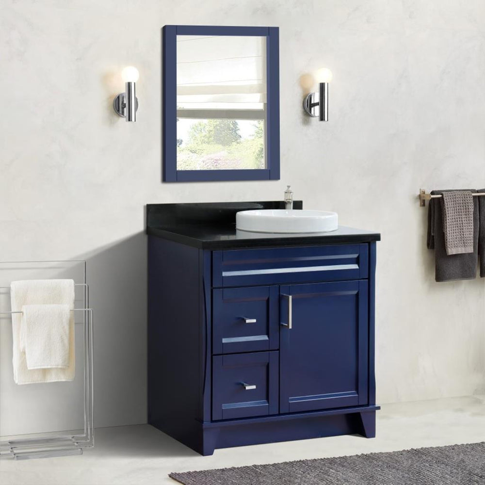 Bellaterra Terni 37" Single Vanity, Blue, Black Galaxy Granite Top/Left Round Sink, Right Drawers