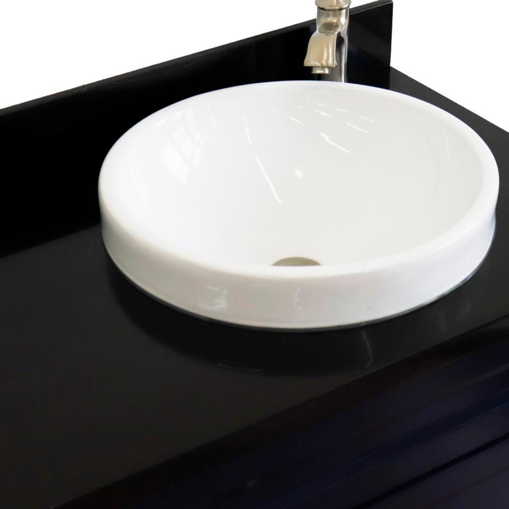 Bellaterra Terni 37" Single Vanity, Blue, Black Galaxy Granite Top/Left Round Sink, Right Drawers