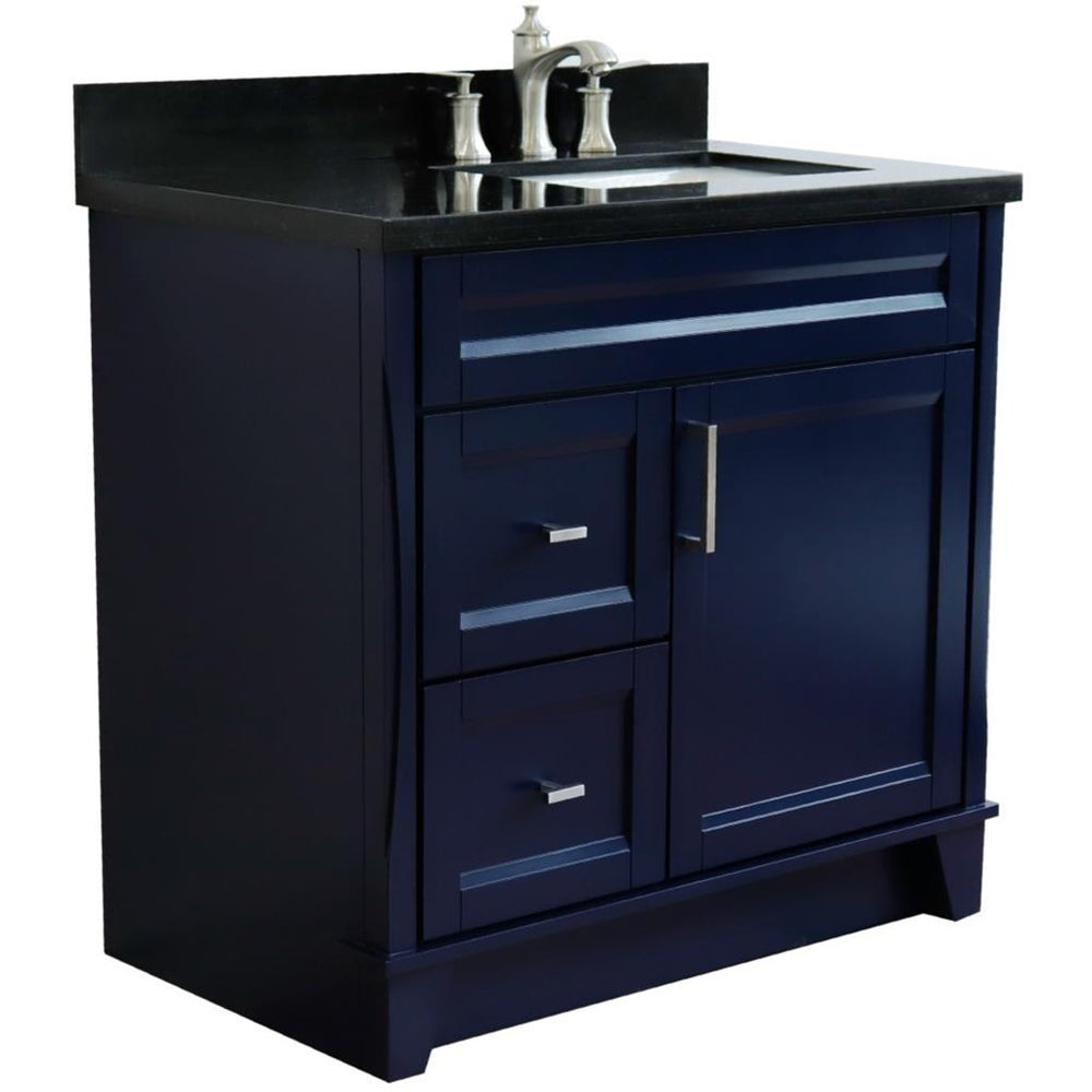 Bellaterra Home Terni 36" Blue Vanity, Door on Right, Rectangle Sink Black Galaxy Granite#top-options_black-galaxy-granite