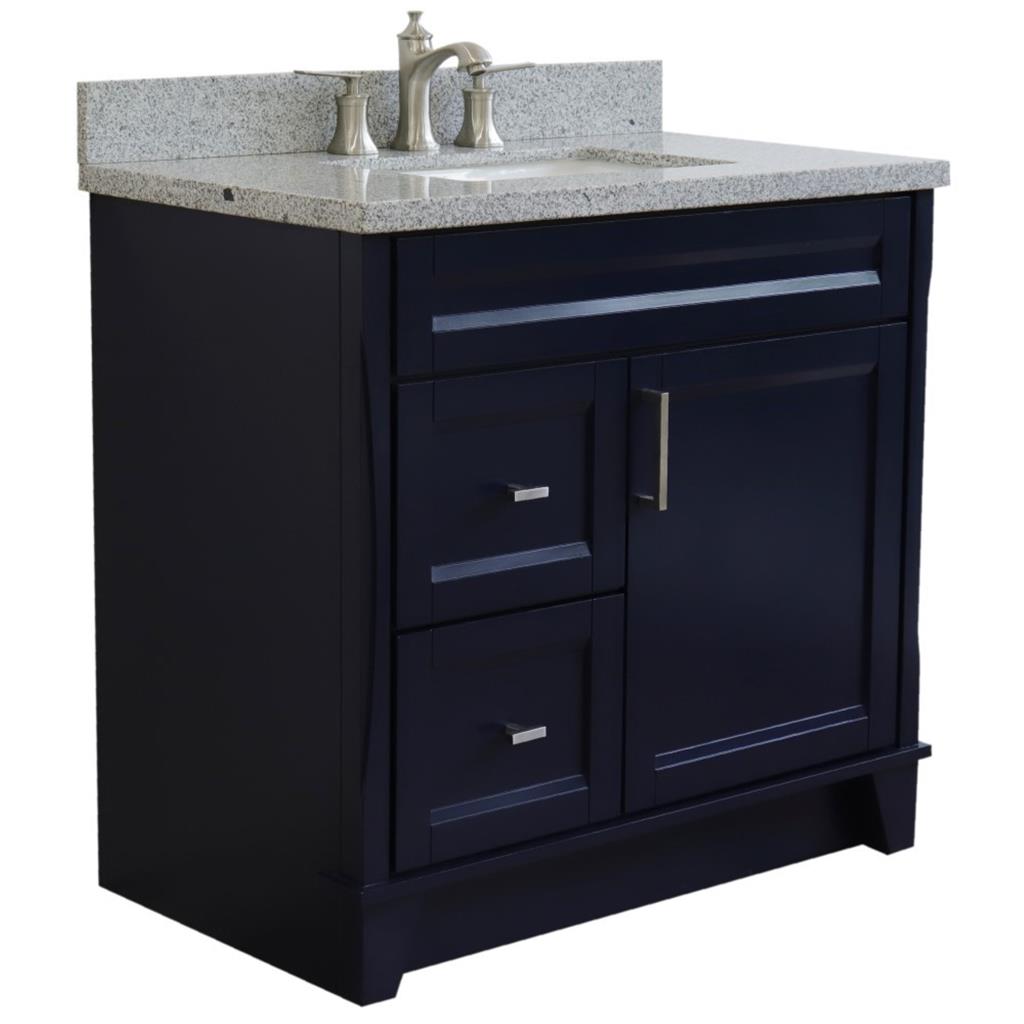 Bellaterra Terni 37" Single Vanity, Blue, Gray Granite Top/Center Rectangle Sink, Right Drawers