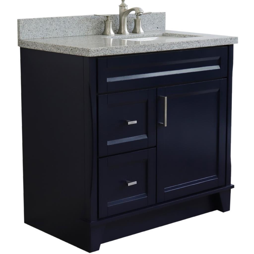 Bellaterra Terni 37" Single Vanity, Blue, Gray Granite Top/Left Rectangle Sink, Right Drawers