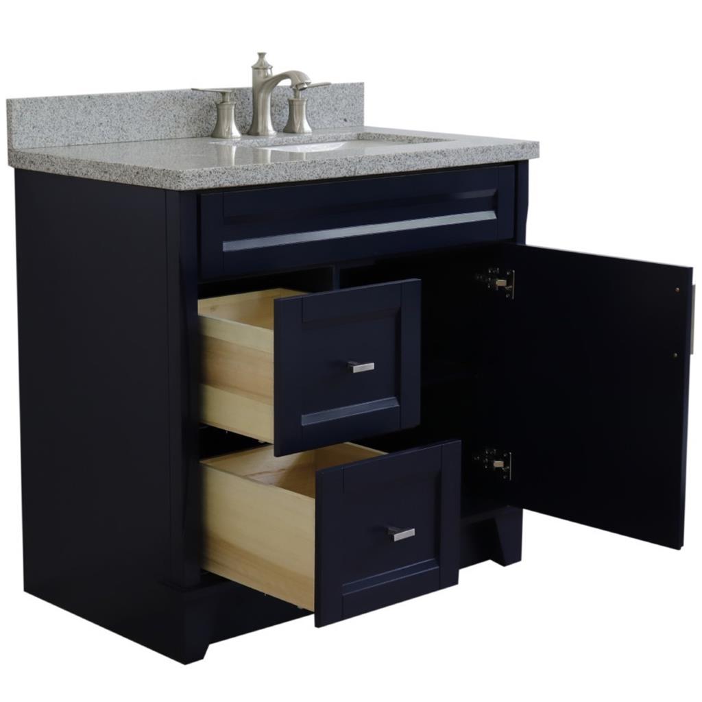 Bellaterra Terni 37" Single Vanity, Blue, Gray Granite Top/Left Rectangle Sink, Right Drawers