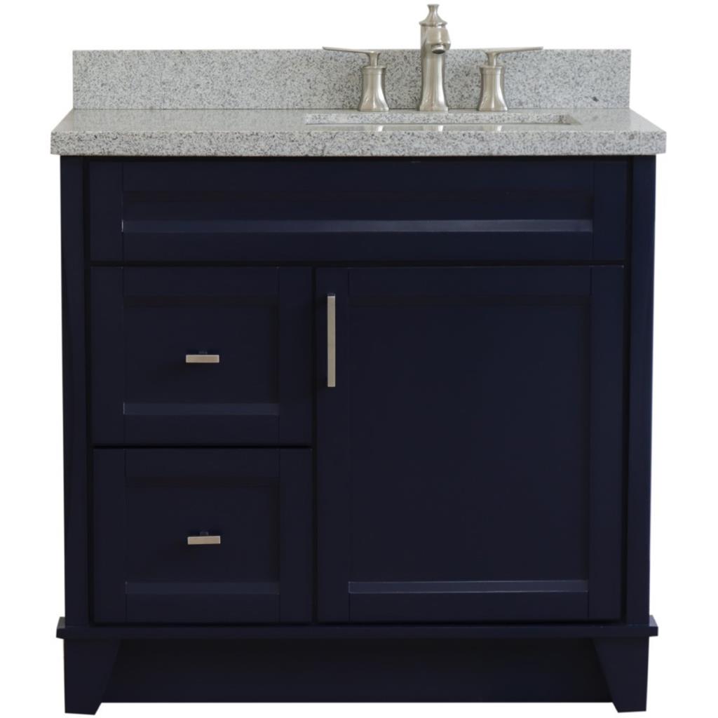 Bellaterra Terni 37" Single Vanity, Blue, Gray Granite Top/Left Rectangle Sink, Right Drawers