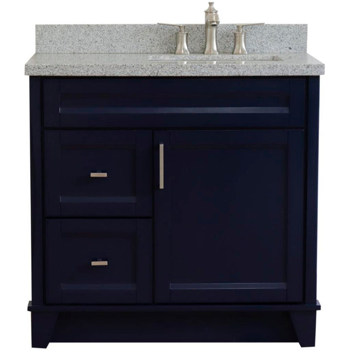 Bellaterra Terni 37" Single Vanity, Blue, Gray Granite Top/Left Rectangle Sink, Right Drawers