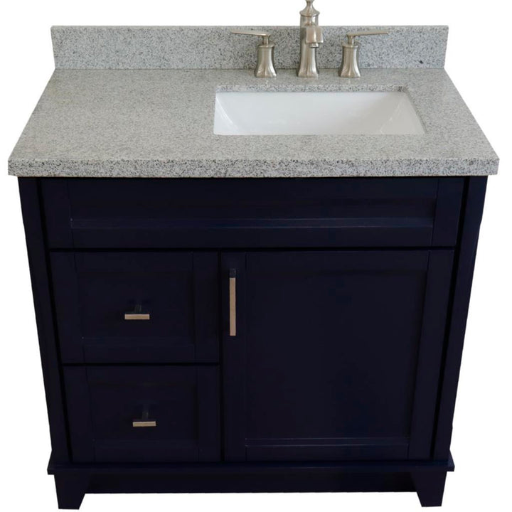 Bellaterra Terni 37" Single Vanity, Blue, Gray Granite Top/Left Rectangle Sink, Right Drawers