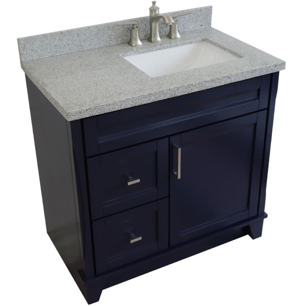 Bellaterra Terni 37" Single Vanity, Blue, Gray Granite Top/Left Rectangle Sink, Right Drawers