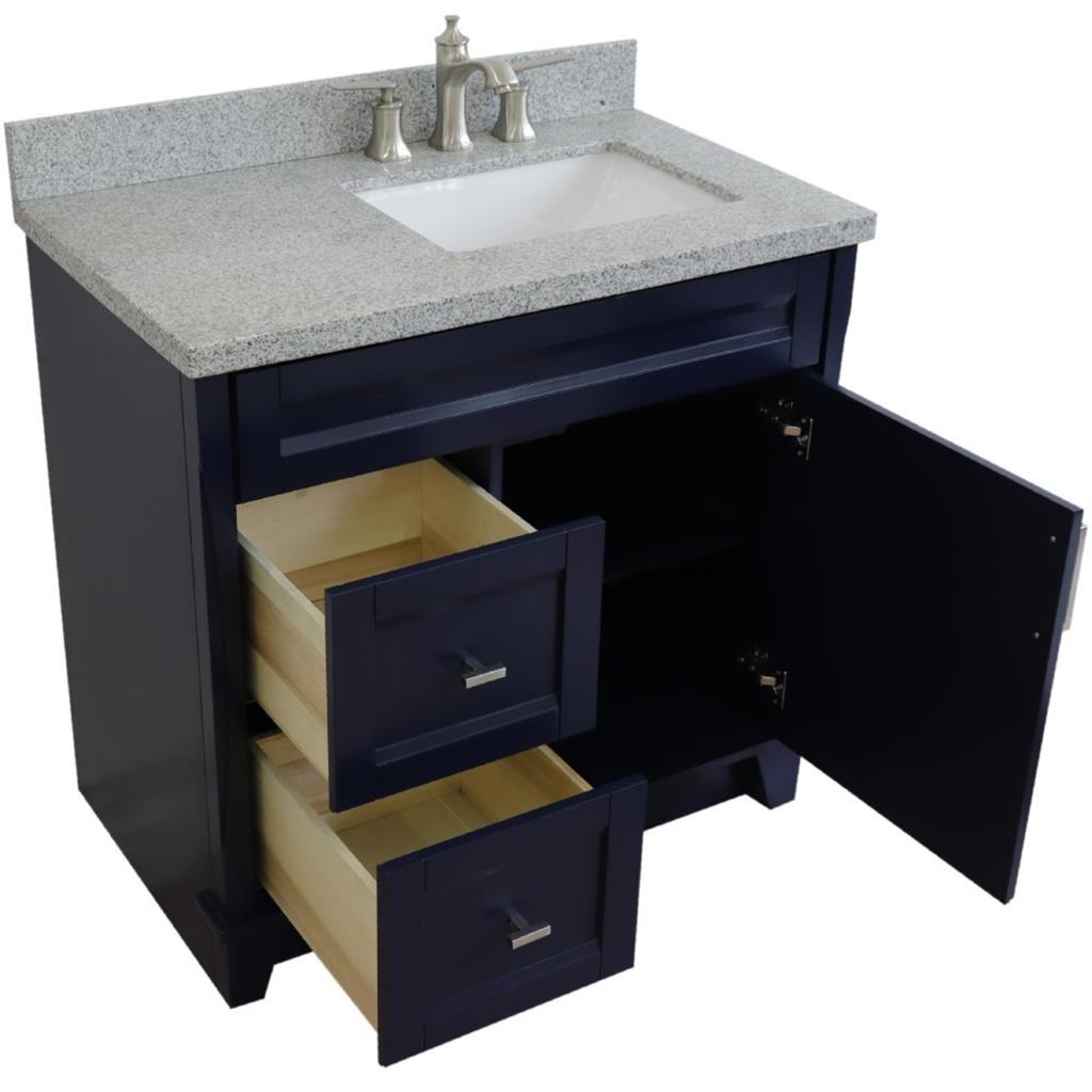 Bellaterra Terni 37" Single Vanity, Blue, Gray Granite Top/Left Rectangle Sink, Right Drawers