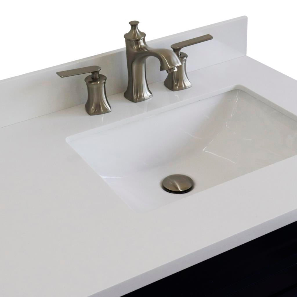 Bellaterra Terni 37" Single Vanity, Blue, White Quartz Top/Left Rectangle Sink, Right Drawers