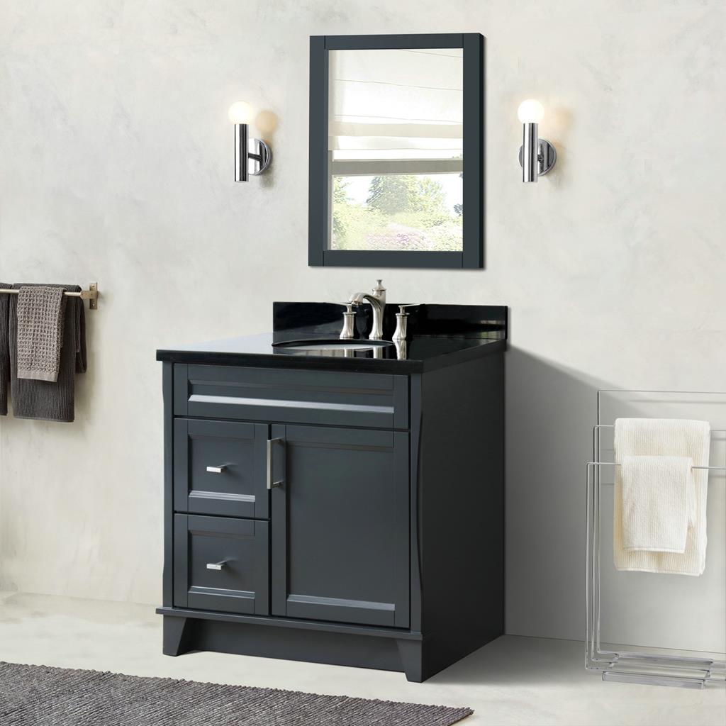 Bellaterra Terni 37" Single Vanity, Dark Gray, Black Galaxy Granite Top/Center Oval Sink, Right Drawers