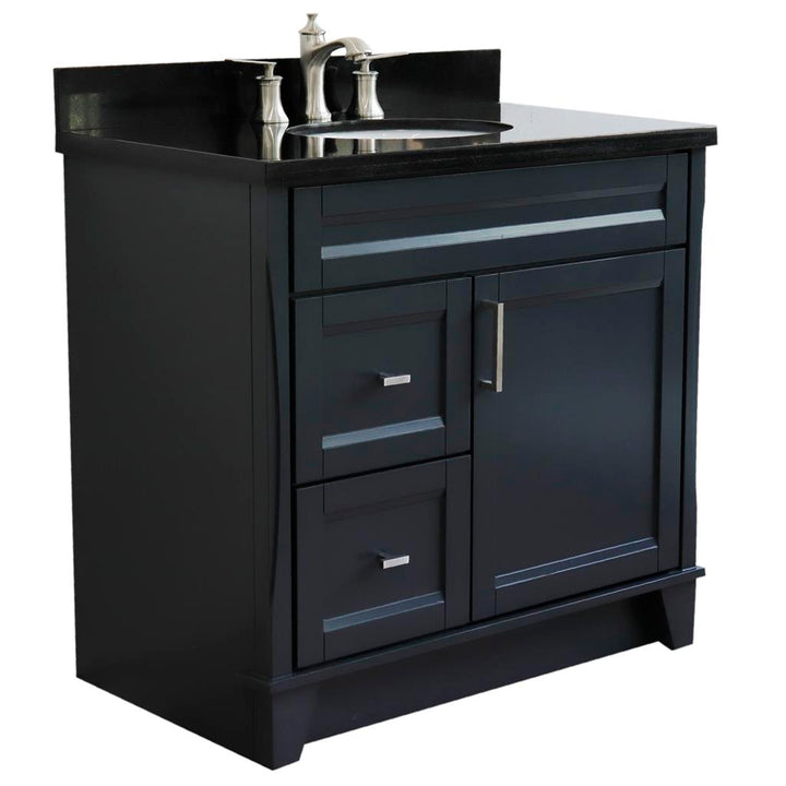 Bellaterra Terni 37" Single Vanity, Dark Gray, Black Galaxy Granite Top/Center Oval Sink, Right Drawers