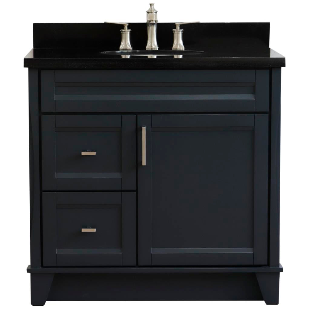 Bellaterra Terni 37" Single Vanity, Dark Gray, Black Galaxy Granite Top/Center Oval Sink, Right Drawers