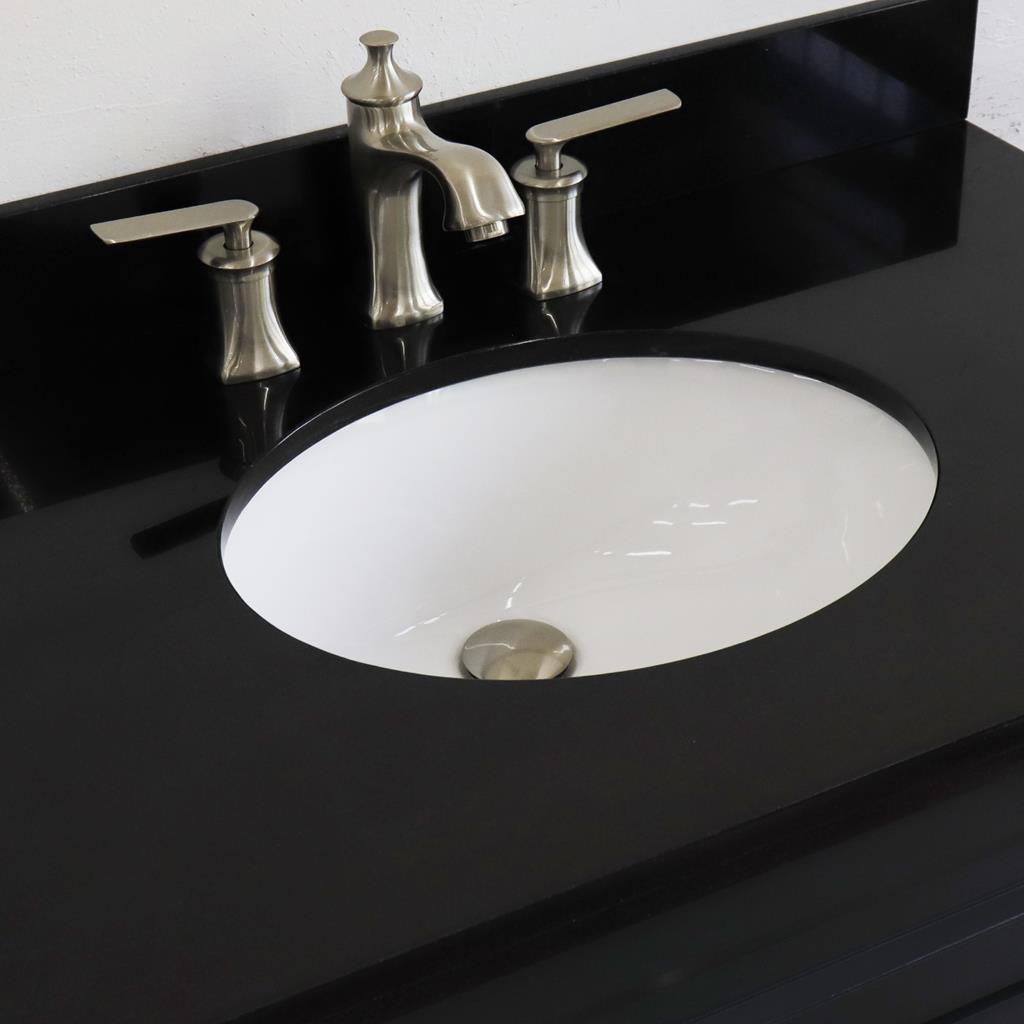 Bellaterra Terni 37" Single Vanity, Dark Gray, Black Galaxy Granite Top/Center Oval Sink, Right Drawers