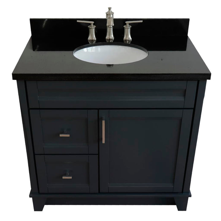 Bellaterra Terni 37" Single Vanity, Dark Gray, Black Galaxy Granite Top/Center Oval Sink, Right Drawers