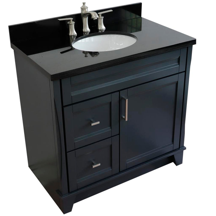 Bellaterra Terni 37" Single Vanity, Dark Gray, Black Galaxy Granite Top/Center Oval Sink, Right Drawers