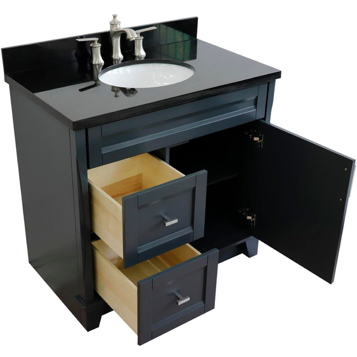 Bellaterra Terni 37" Single Vanity, Dark Gray, Black Galaxy Granite Top/Center Oval Sink, Right Drawers