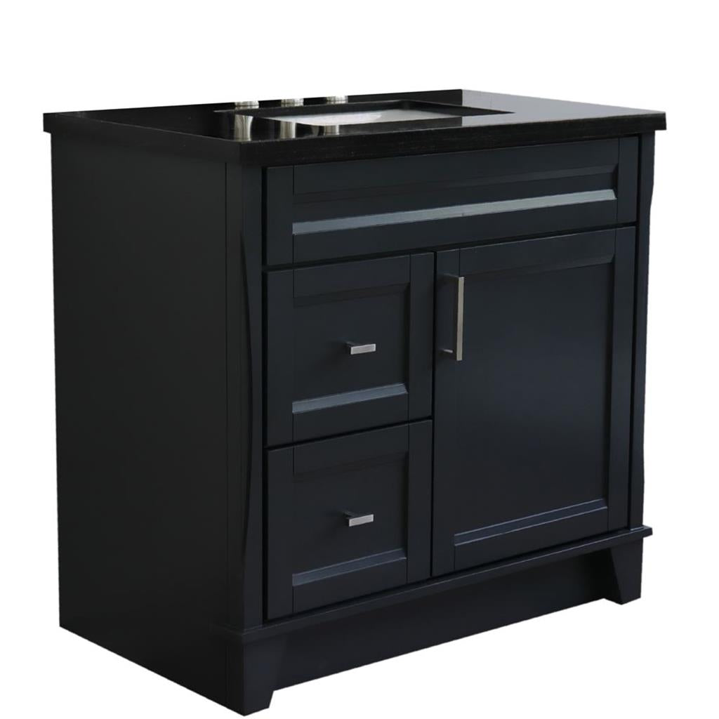 Bellaterra Terni 37" Single Vanity, Dark Gray, Black Galaxy Granite Top/Center Rectangle Sink, Right Drawers