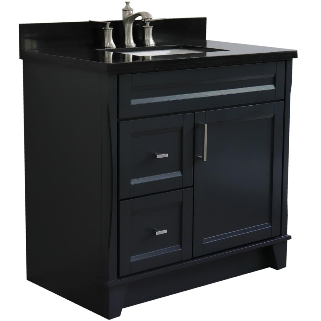 Bellaterra Terni 37" Single Vanity, Dark Gray, Black Galaxy Granite Top/Center Rectangle Sink, Right Drawers