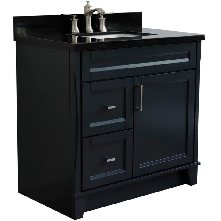 Bellaterra Terni 37" Single Vanity, Dark Gray, Black Galaxy Granite Top/Center Rectangle Sink, Right Drawers