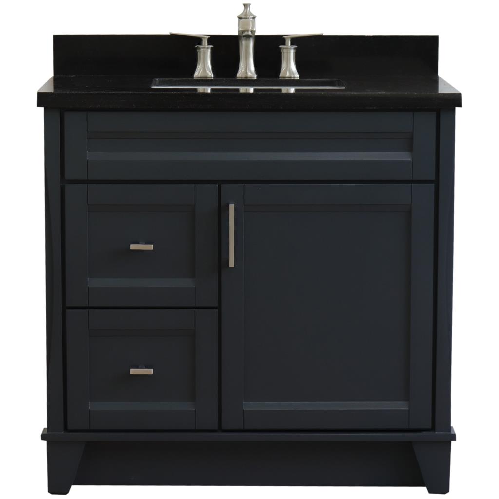 Bellaterra Terni 37" Single Vanity, Dark Gray, Black Galaxy Granite Top/Center Rectangle Sink, Right Drawers