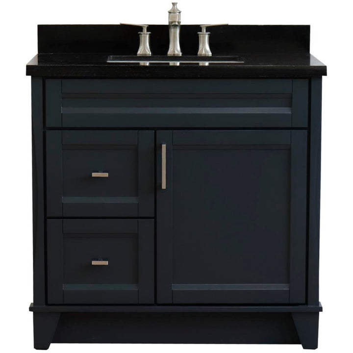 Bellaterra Terni 37" Single Vanity, Dark Gray, Black Galaxy Granite Top/Center Rectangle Sink, Right Drawers