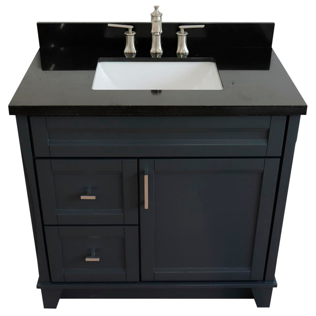 Bellaterra Terni 37" Single Vanity, Dark Gray, Black Galaxy Granite Top/Center Rectangle Sink, Right Drawers