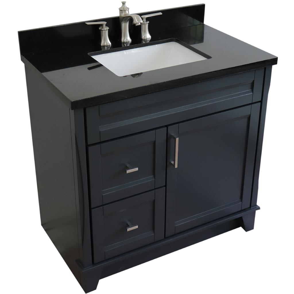 Bellaterra Terni 37" Single Vanity, Dark Gray, Black Galaxy Granite Top/Center Rectangle Sink, Right Drawers