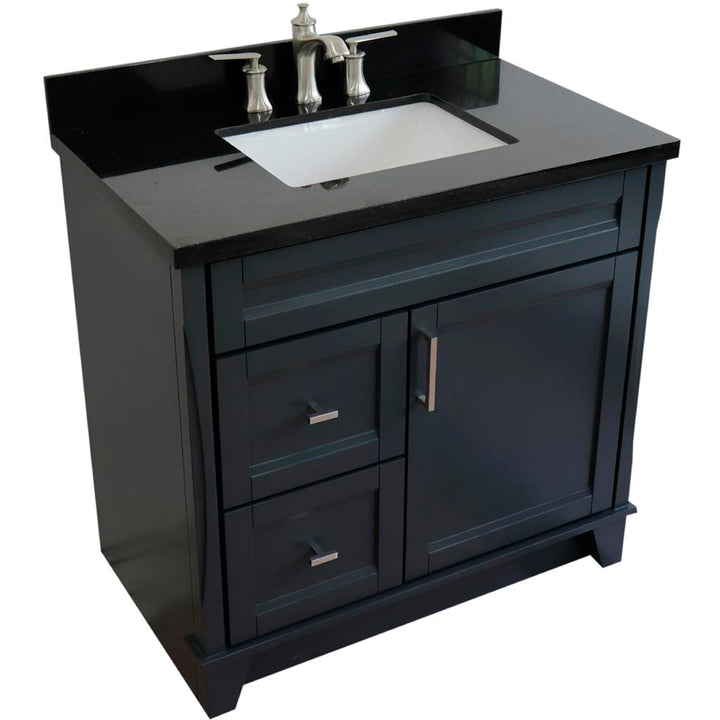 Bellaterra Terni 37" Single Vanity, Dark Gray, Black Galaxy Granite Top/Center Rectangle Sink, Right Drawers