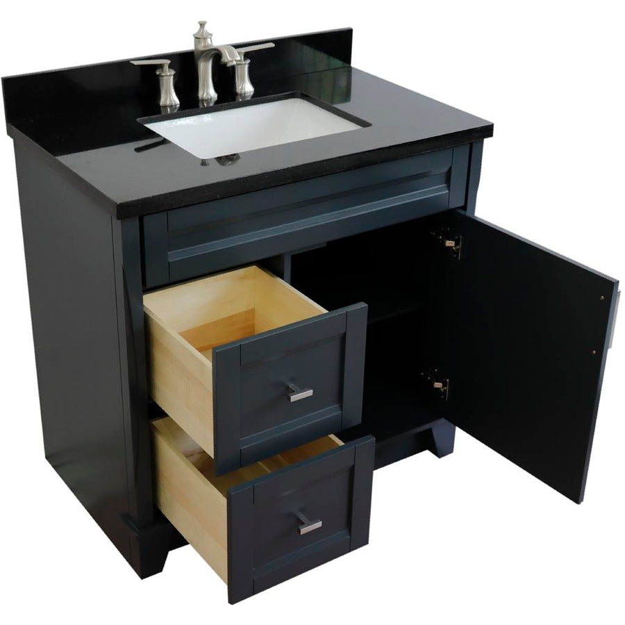 Bellaterra Terni 37" Single Vanity, Dark Gray, Black Galaxy Granite Top/Center Rectangle Sink, Right Drawers